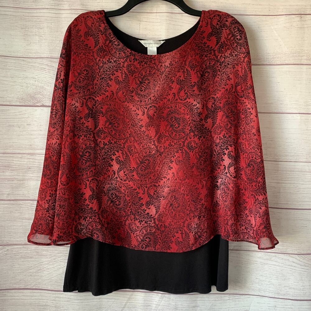 Christopher & Banks Pink and Black Draped Blouse Poncho with Under Tank Size L